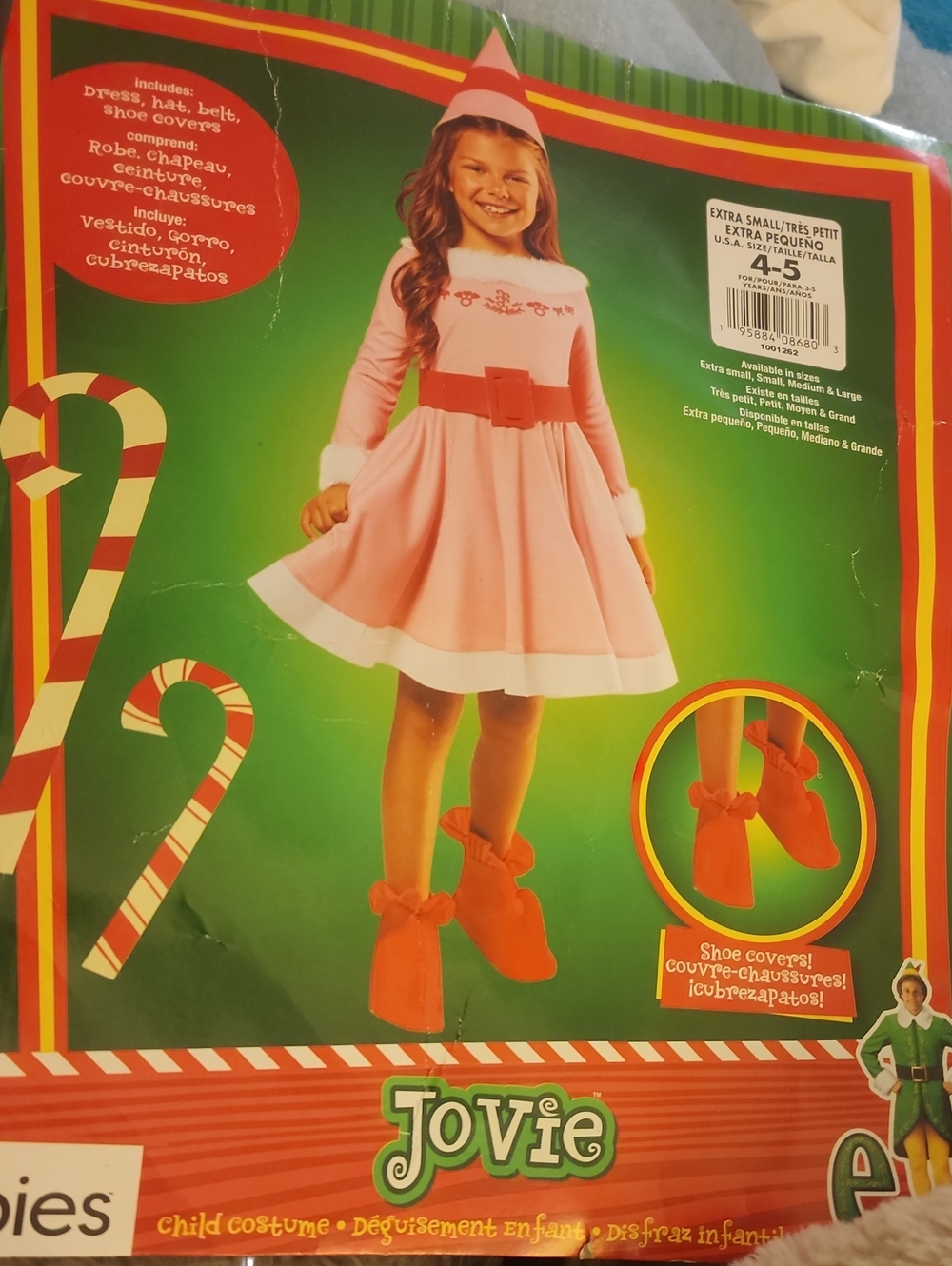 Sz XS 4-5 Rubie's Pink & White Girl's Holiday Jovie Elf Costume with Shoe Covers
